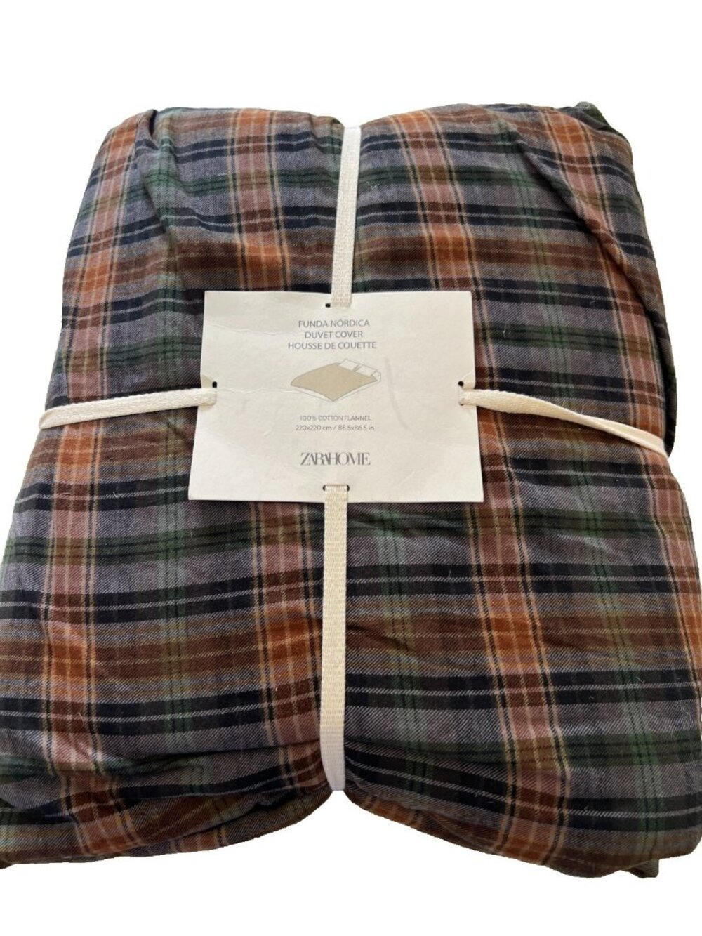 Zara Home Duvet Cover Cotton Flannel Tartan Plaid Autumn 86.5 x8 6.5in FULL NEW
